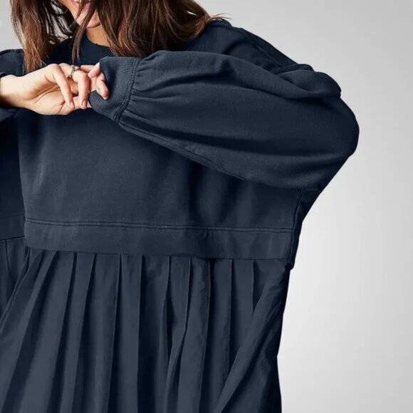 Muted Navy Blue Long Sleeve Sweatshirt Dress - Picture 1 of 5